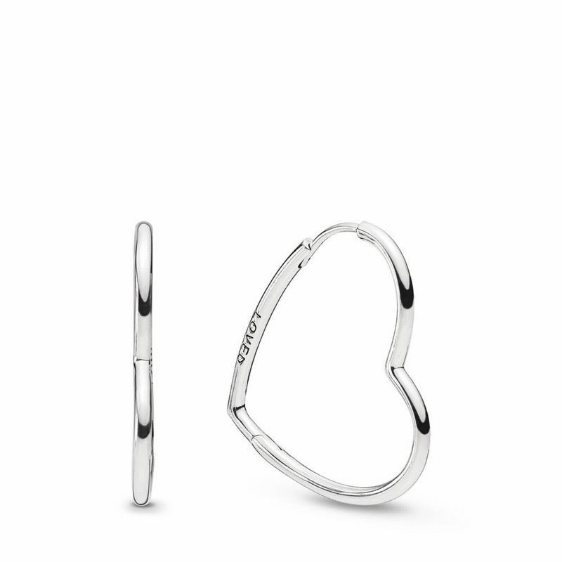 Pandora Asymmetric Hearts of Love Hoop Earrings Small Clearance NZ, Sterling Silver (742651-SLQ)